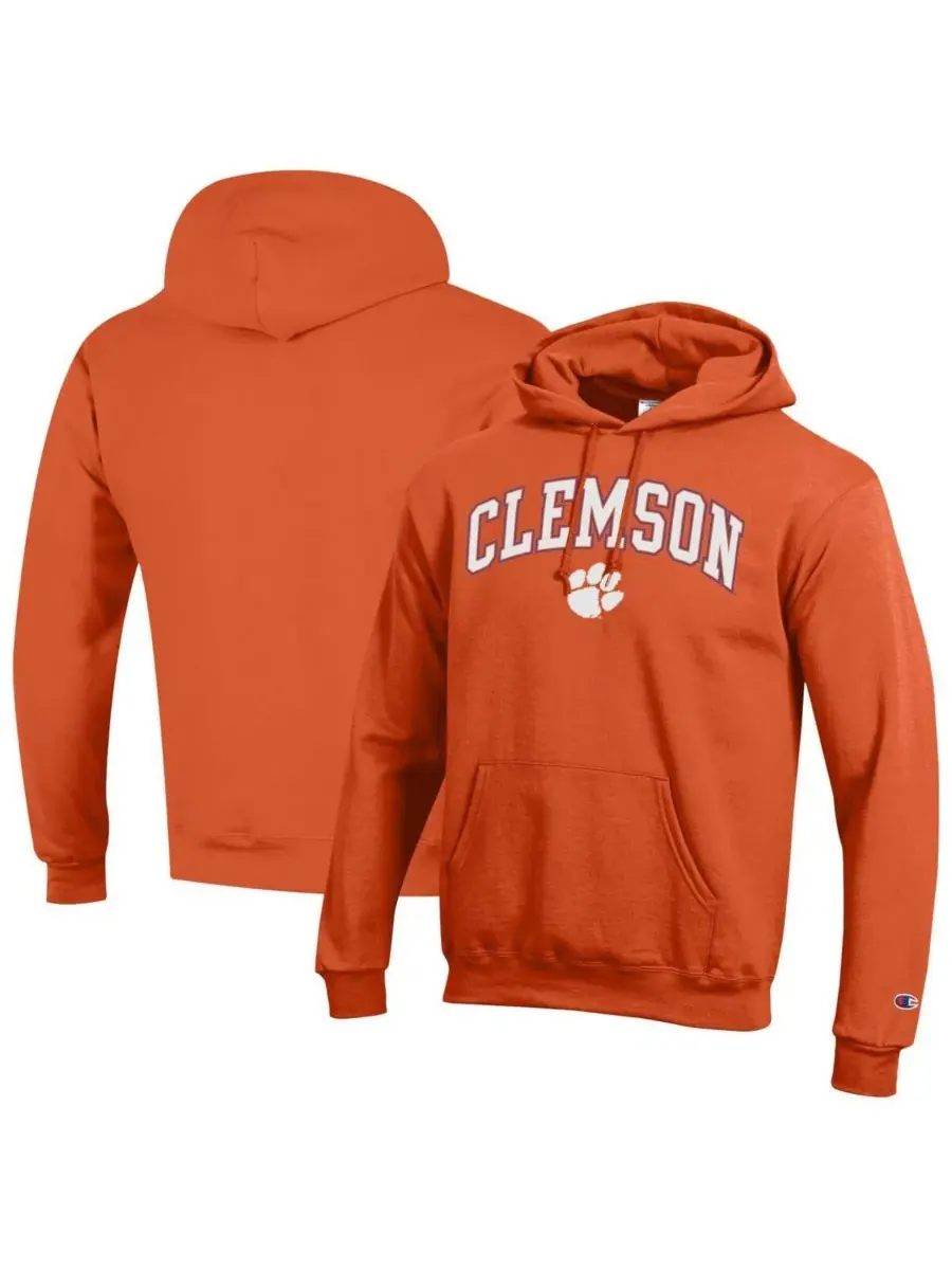 Champion Мужская оранжевая флисовая толстовка с капюшоном и арочным логотипом Clemson Tigers — изображение 1 из 3, оранжевый
