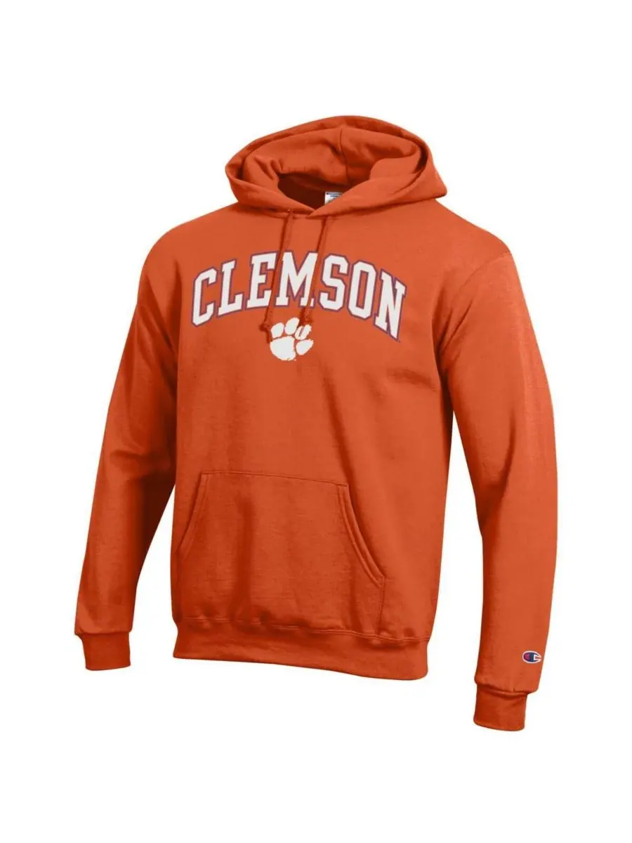Champion Мужская оранжевая флисовая толстовка с капюшоном и арочным логотипом Clemson Tigers — изображение 3 из 3, оранжевый