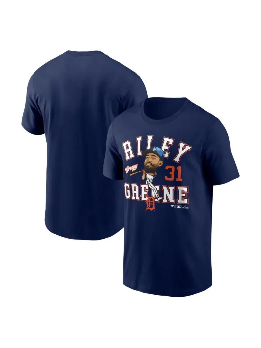 Fanatics Мужская темно-синяя футболка Riley Greene с карикатурой на тему команды Detroit Tigers — изображение 1 из 3