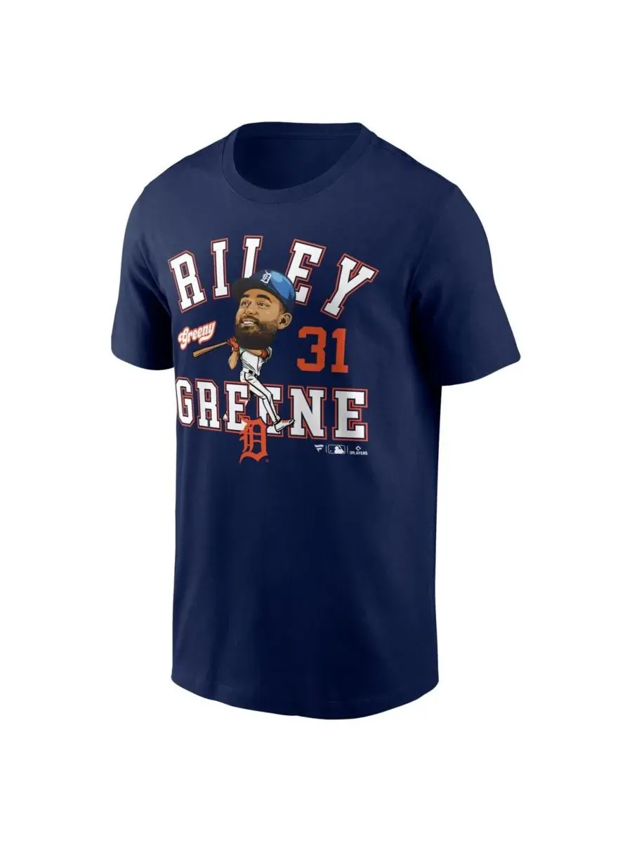 Fanatics Мужская темно-синяя футболка Riley Greene с карикатурой на тему команды Detroit Tigers — изображение 2 из 3
