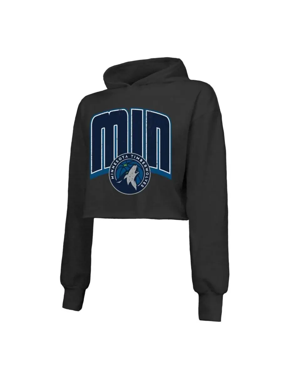 Majestic Женская черная укороченная толстовка с капюшоном Minnesota Timberwolves Tri-Blend — изображение 2 из 3, черный