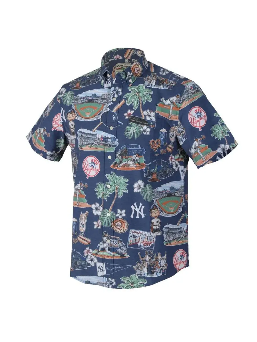 Reyn Spooner Мужская темно-синяя рубашка New York Yankees Scenic Tri-Blend на пуговицах — изображение 2 из 3, темно-синий