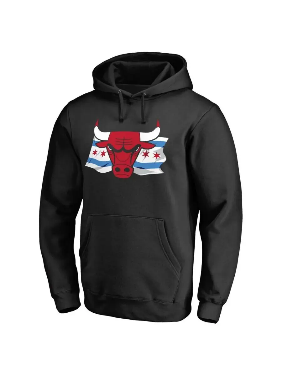 Fanatics Мужская черная толстовка с капюшоном Chicago Bulls Hometown Collection с флагом Чикаго — изображение 1 из 2, черный