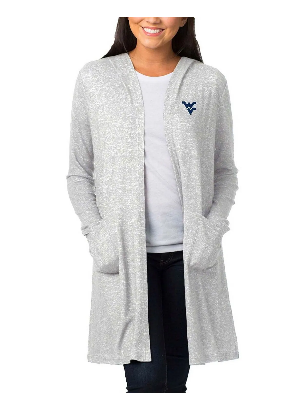 Женский серый кардиган с капюшоном из ткани West Virginia Mountaineers Cuddle Soft Duster Tri-Blend — изображение 4 из 4