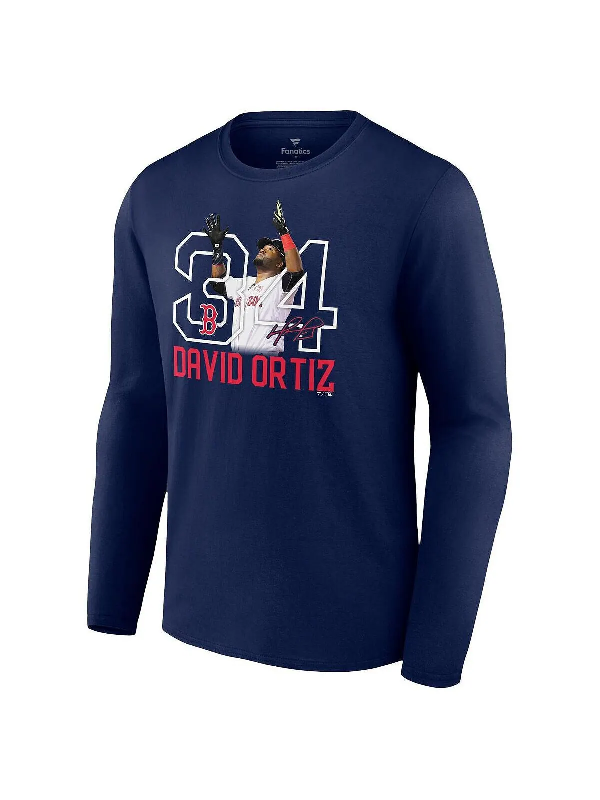 Мужская фирменная футболка с длинным рукавом david ortiz navy boston red sox stats resume Fanatics — изображение 2 из 3