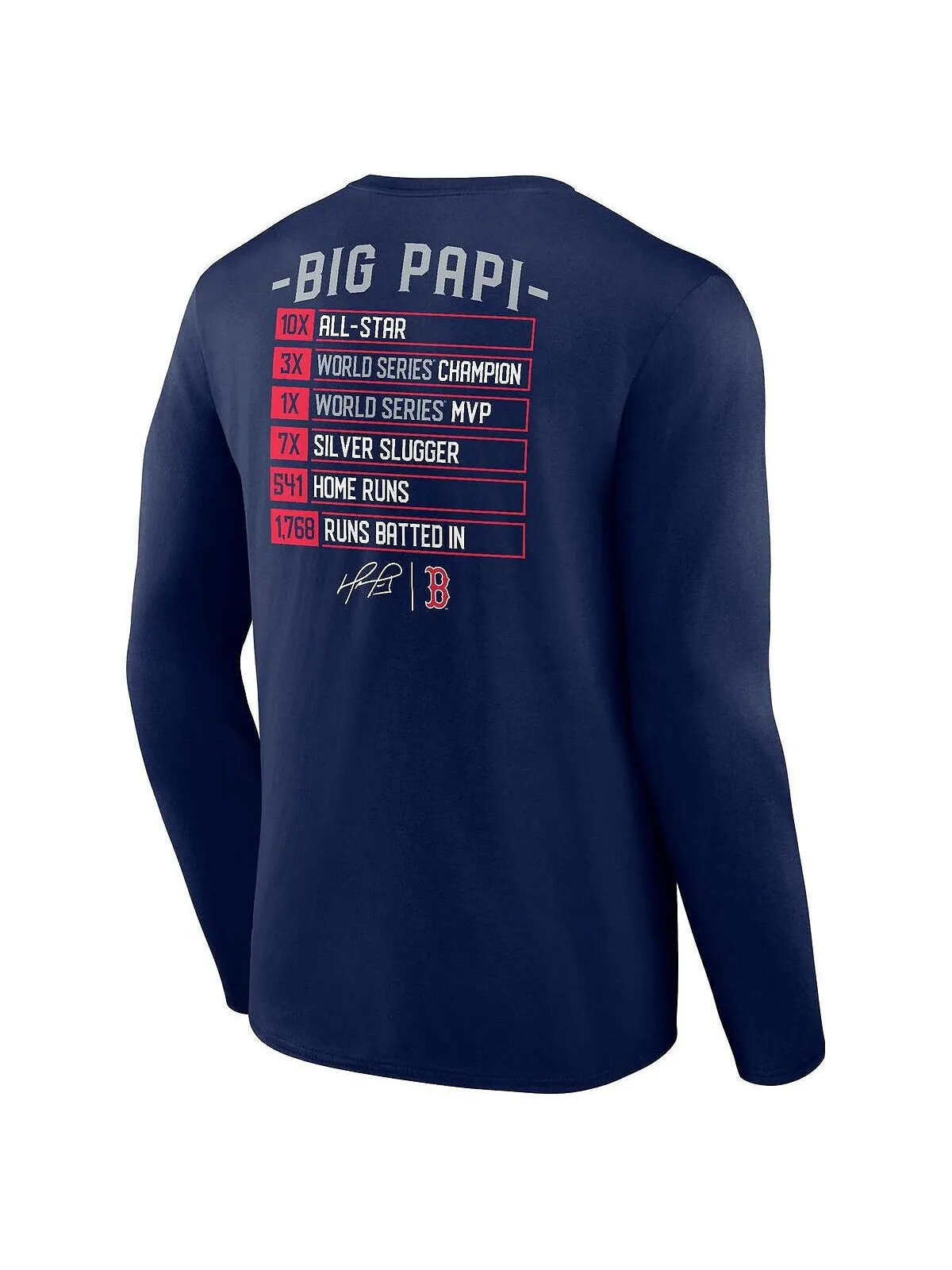 Мужская фирменная футболка с длинным рукавом david ortiz navy boston red sox stats resume Fanatics — изображение 3 из 3