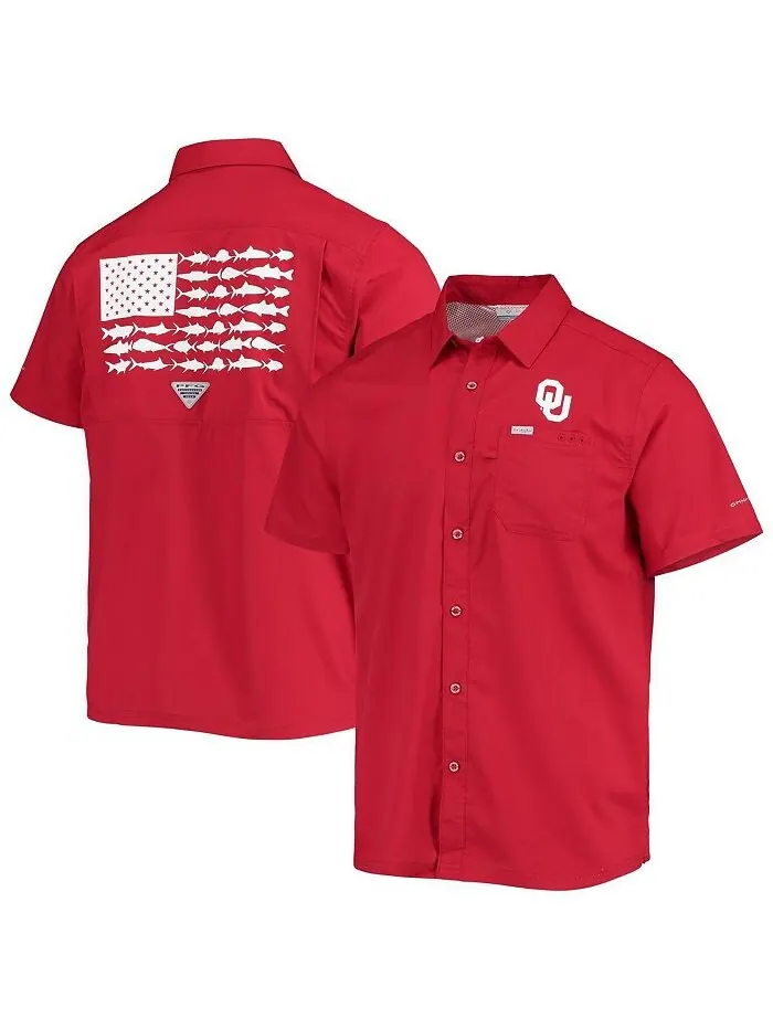 Мужская рубашка на пуговицах PFG Crimson Oklahoma Early Slack Tide Camp Columbia — изображение 1 из 3, красный