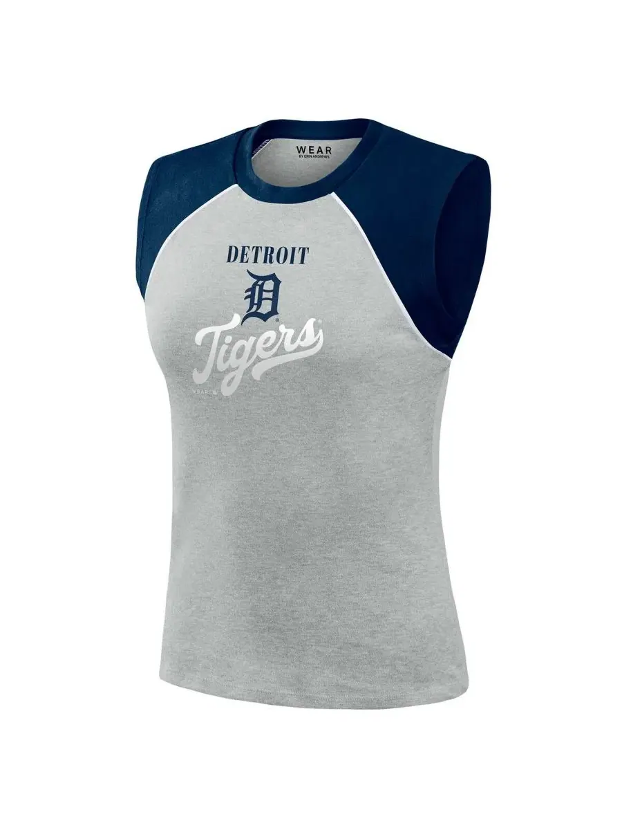 Женский укороченный топ-безрукавка с реглан-рукавами, с принтом Detroit Tigers WEAR by Erin Andrews — изображение 2 из 4