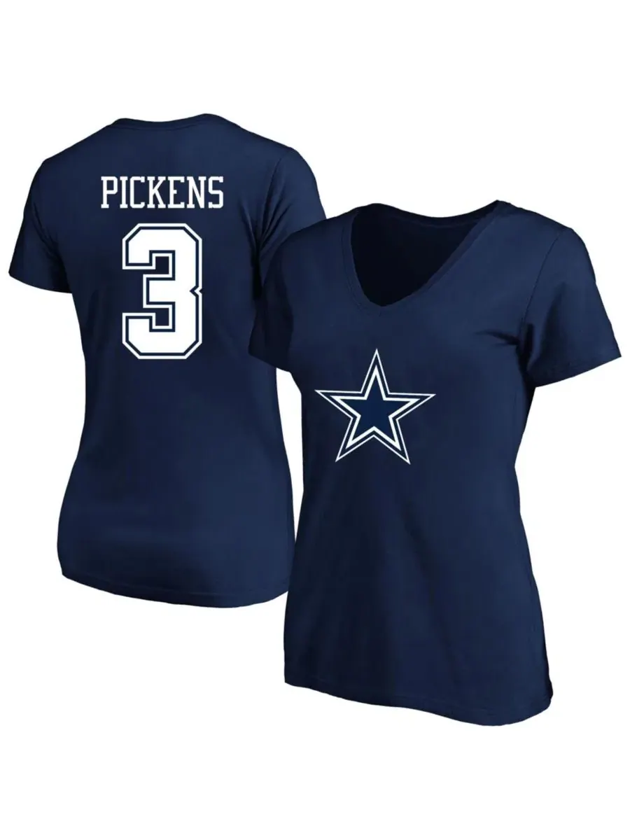 Футболка женская с V-образным вырезом George Pickens Navy Dallas Cowboys Plus Size Name & Number — изображение 1 из 3