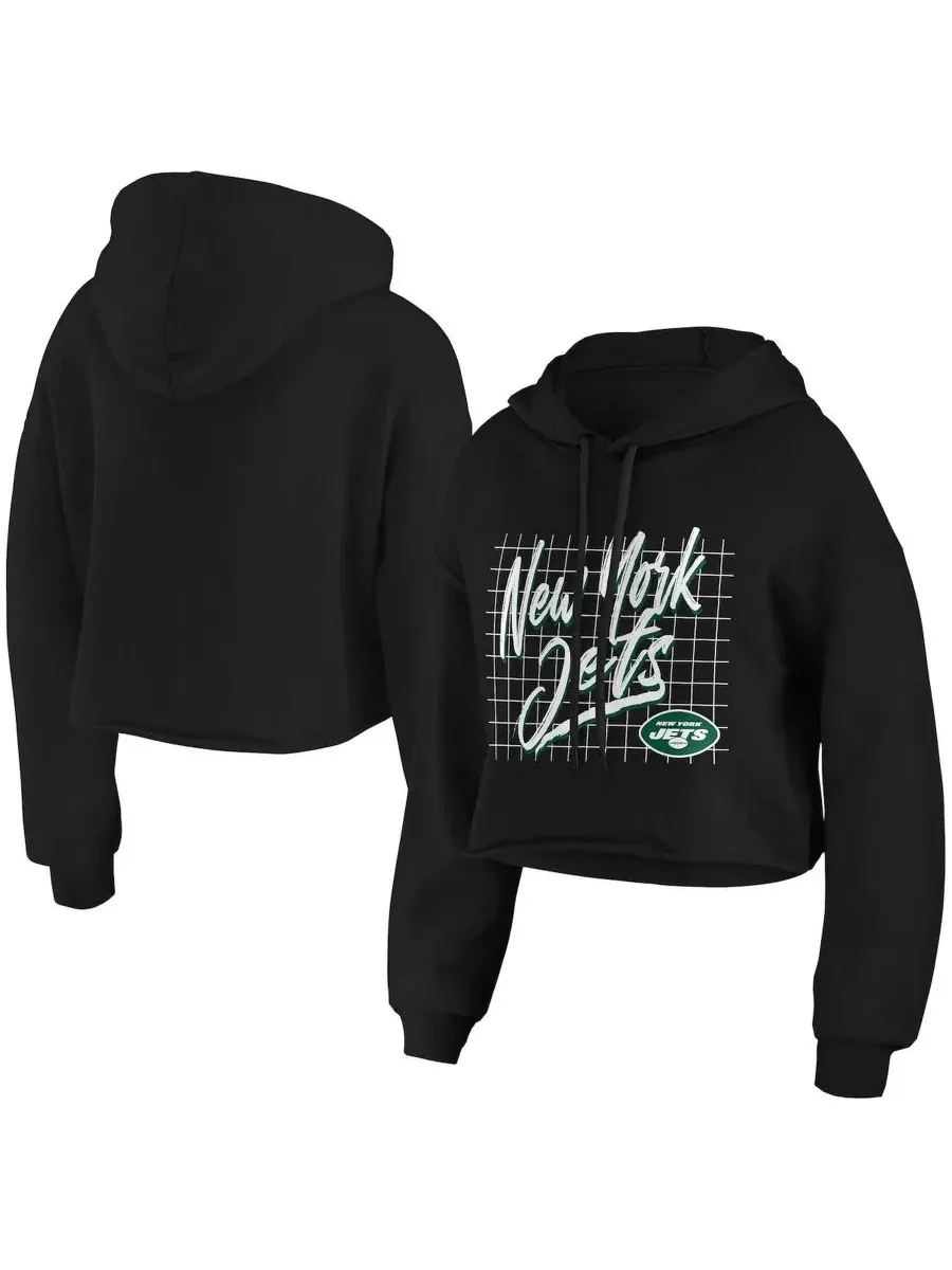 Женский укороченный пуловер-худи с капюшоном с принтом New York Jets WEAR by Erin Andrews — изображение 1 из 3, черный