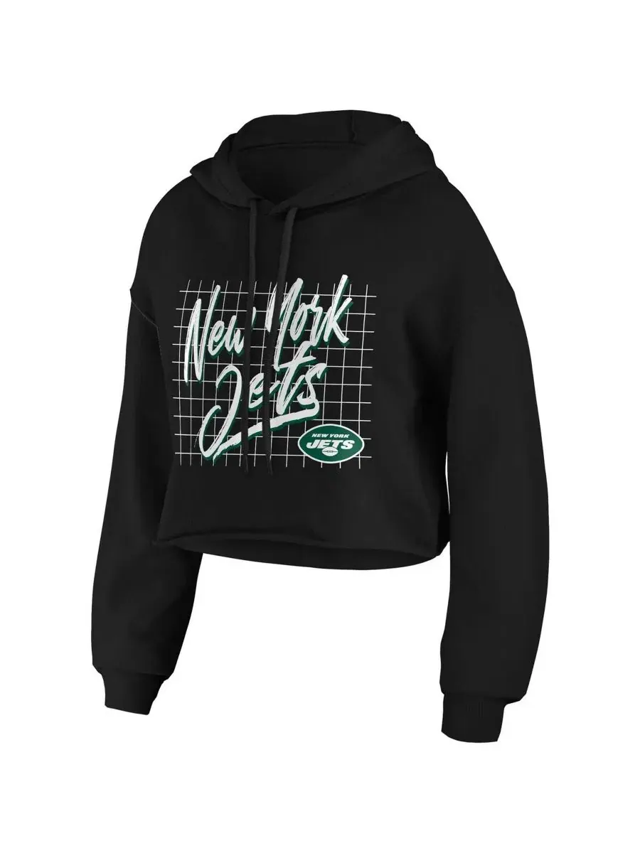 Женский укороченный пуловер-худи с капюшоном с принтом New York Jets WEAR by Erin Andrews — изображение 2 из 3, черный