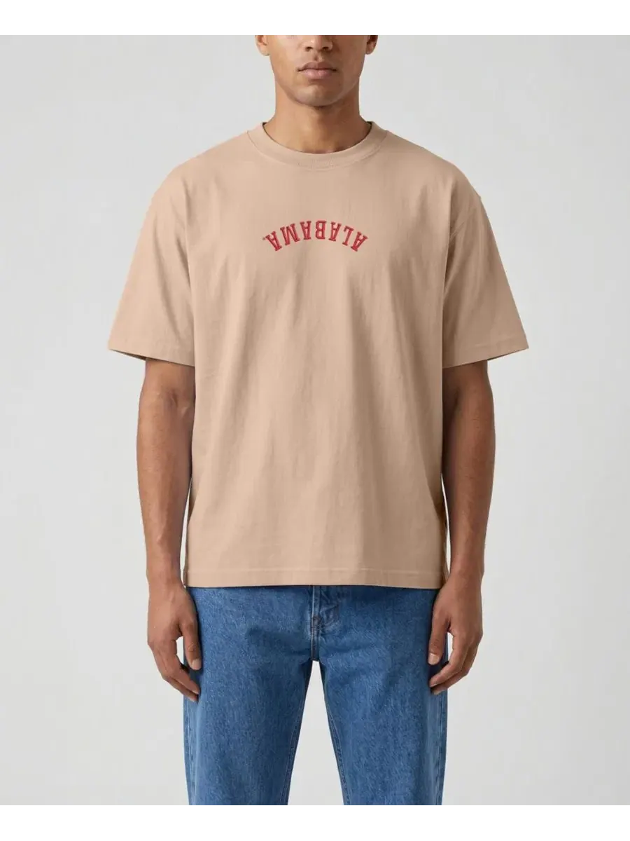 Футболка с вышивкой Upside Down Embroidered Vintage Heavyweight Uscape Apparel — изображение 1 из 2, бежевый