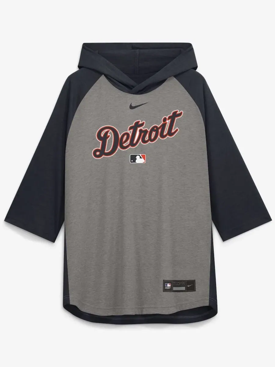 Футболка-худи с рукавом 3/4 и капюшоном, с принтом, Detroit Tigers Nike — изображение 2 из 5, серый темно-синий