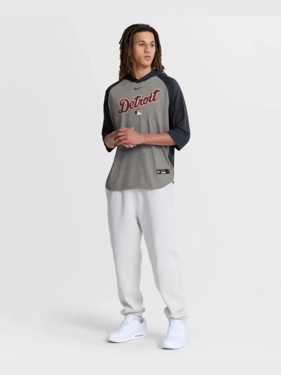 Футболка-худи с рукавом 3/4 и капюшоном, с принтом, Detroit Tigers Nike — изображение 5 из 5, серый темно-синий