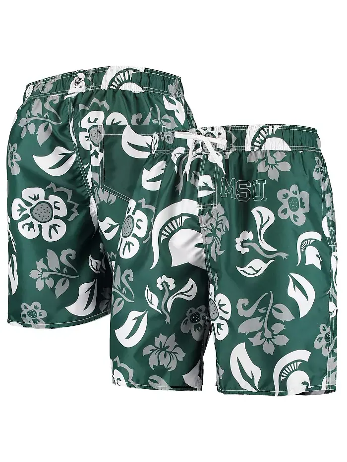 Мужские плавки Green Michigan State Spartans Floral Volley Swim Trunks Wes & Willy — изображение 1 из 3