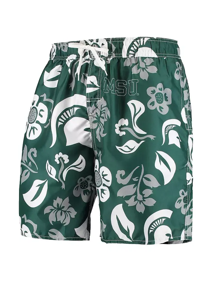 Мужские плавки Green Michigan State Spartans Floral Volley Swim Trunks Wes & Willy — изображение 2 из 3