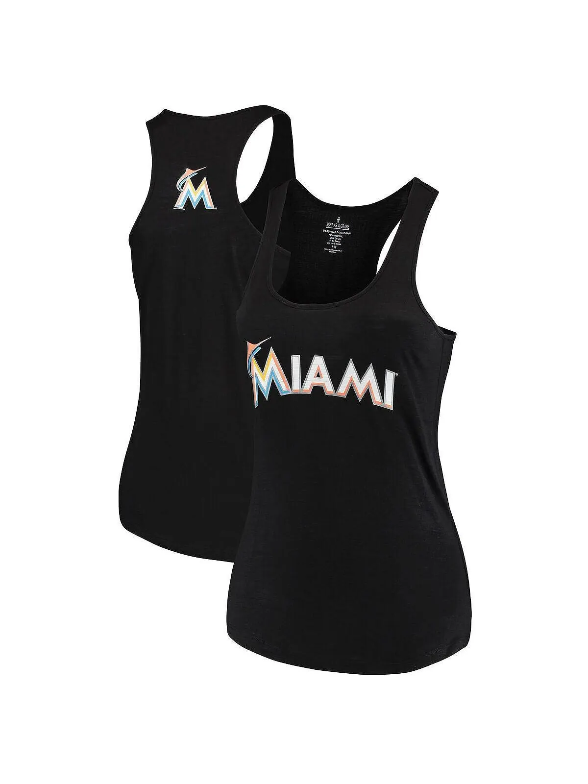 Женская черная майка Miami Marlins Swing for the Fences Racerback Plus Size Soft As A Grape — изображение 1 из 3, черный