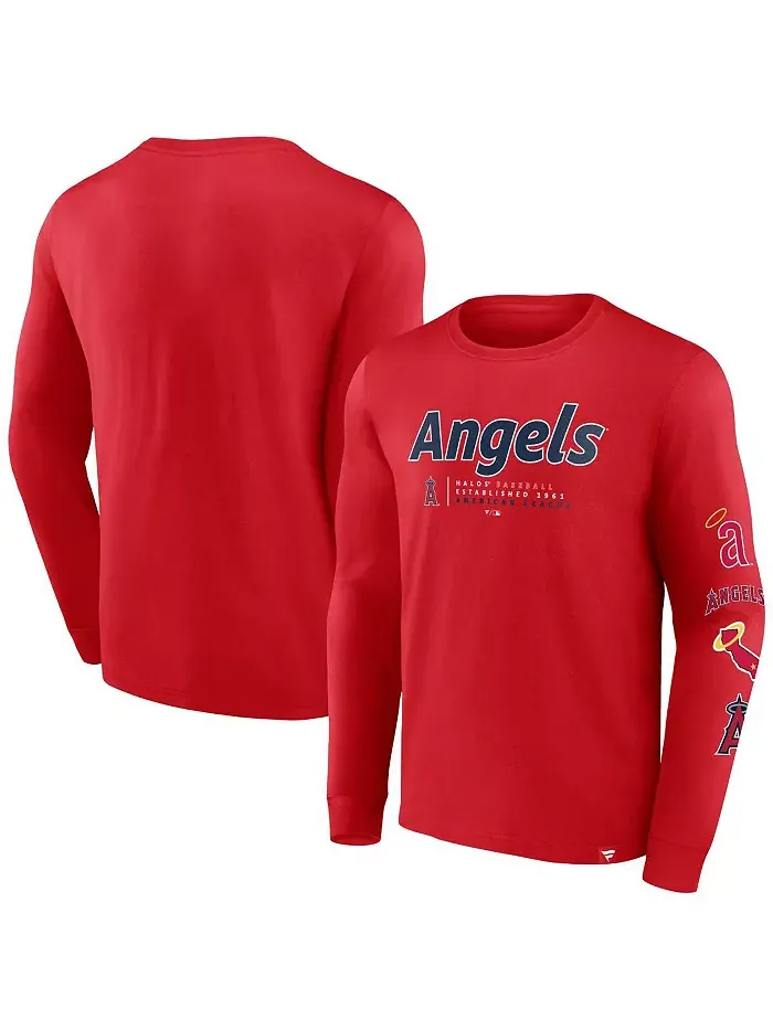 Мужская футболка с длинным рукавом Los Angeles Angels Strike the Goal красного цвета Fanatics — изображение 1 из 3