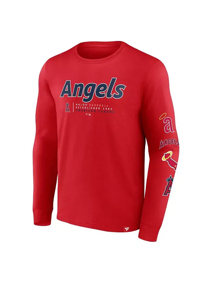 Мужская футболка с длинным рукавом Los Angeles Angels Strike the Goal красного цвета Fanatics — изображение 2 из 3