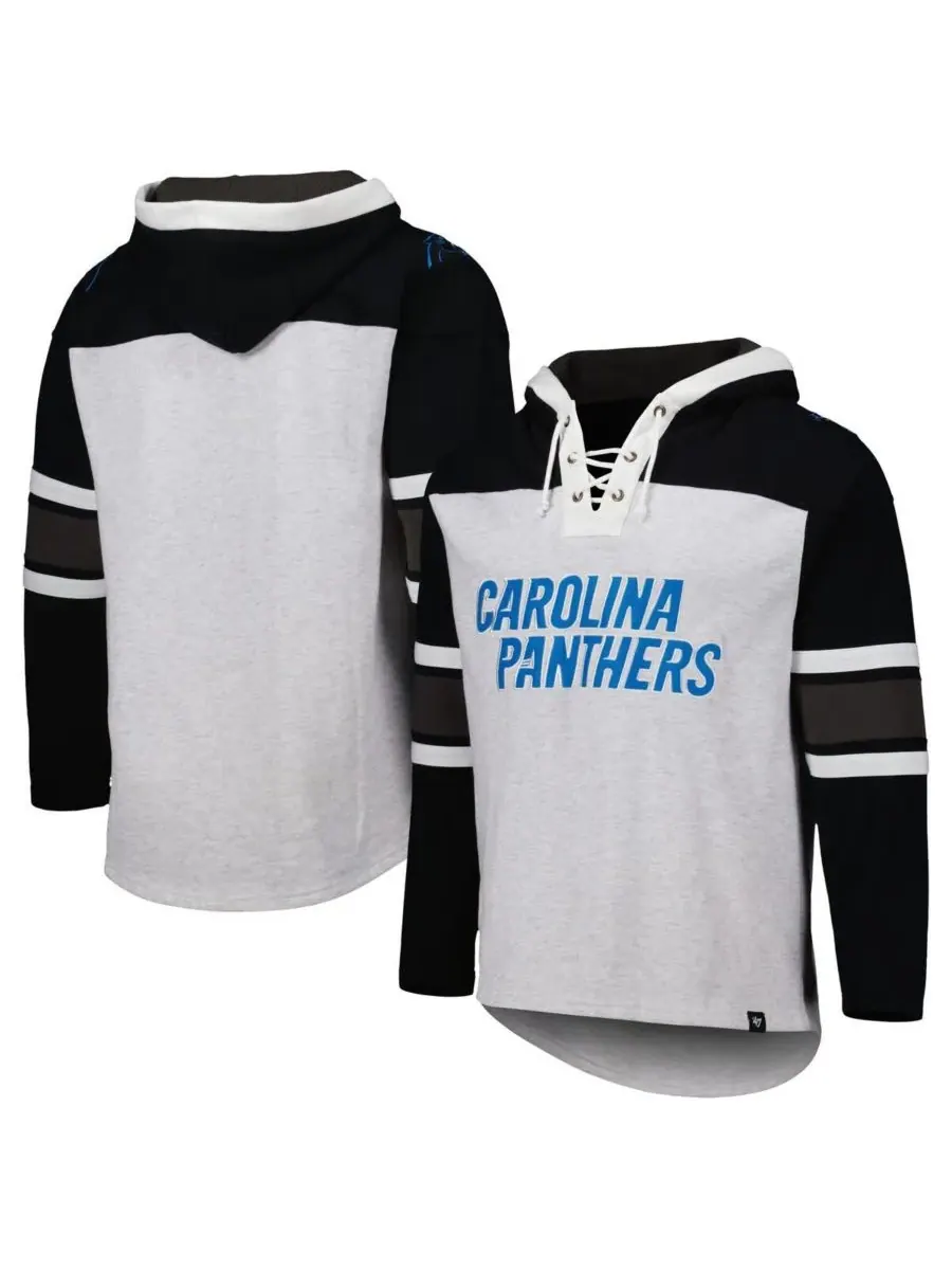 '47 Brand Мужская толстовка с капюшоном на шнуровке Carolina Panthers серого цвета с рисунком — изображение 1 из 2, серый