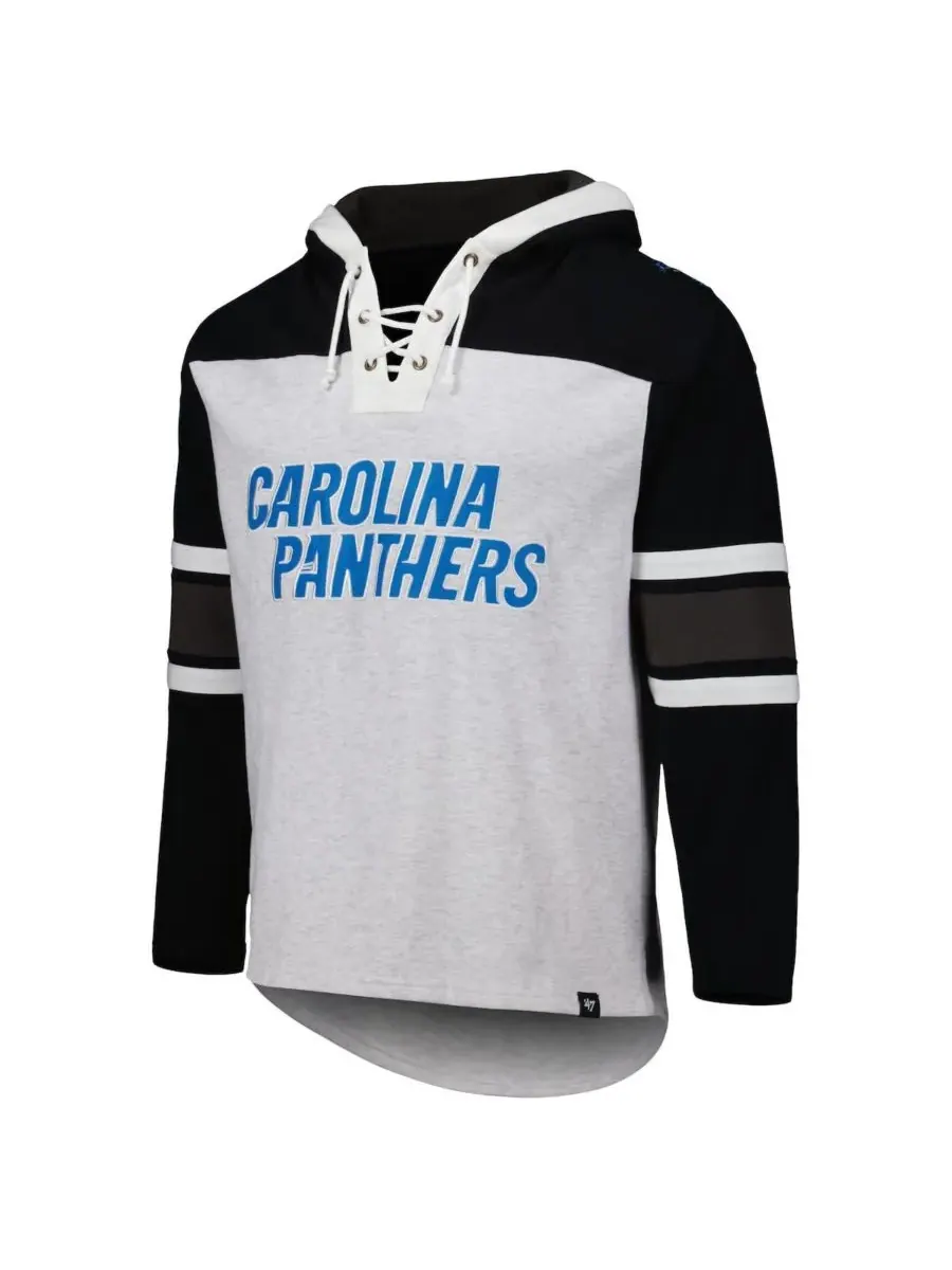 '47 Brand Мужская толстовка с капюшоном на шнуровке Carolina Panthers серого цвета с рисунком — изображение 2 из 2, серый