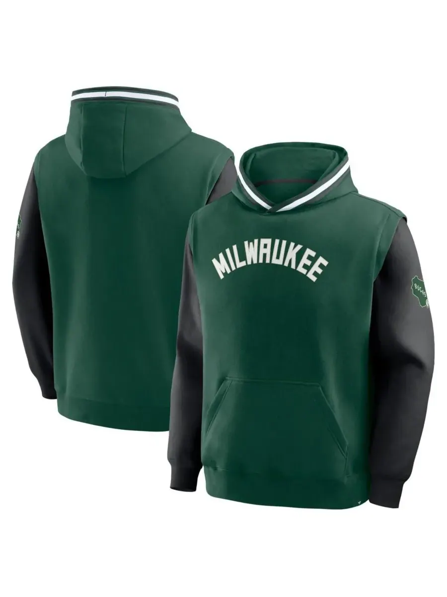 Fanatics Мужская толстовка Hunter Green/Black Milwaukee Bucks Half Court Shot Clock Fastbreak — изображение 1 из 2