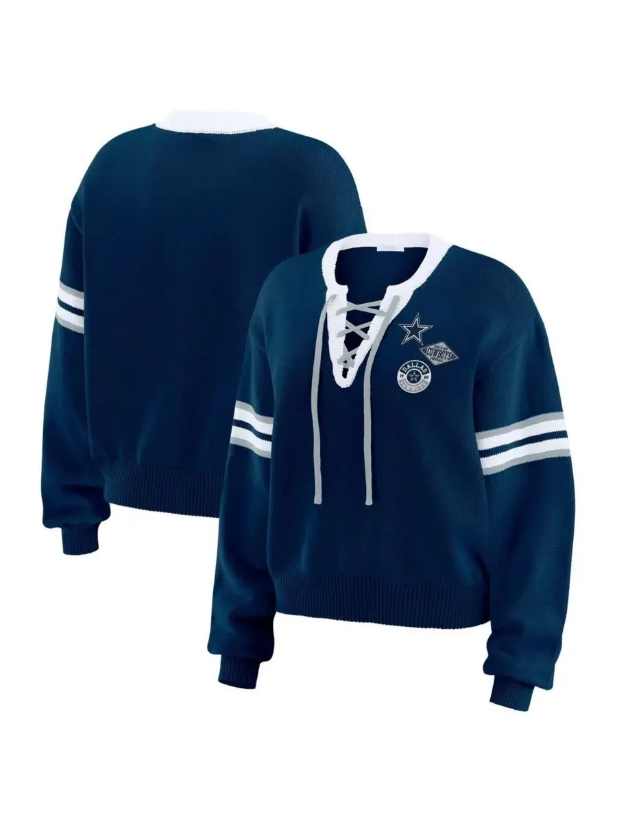WEAR by Erin Andrews Женская темно-синяя толстовка с завязками и логотипом Dallas Cowboys — изображение 1 из 3, темно-синий