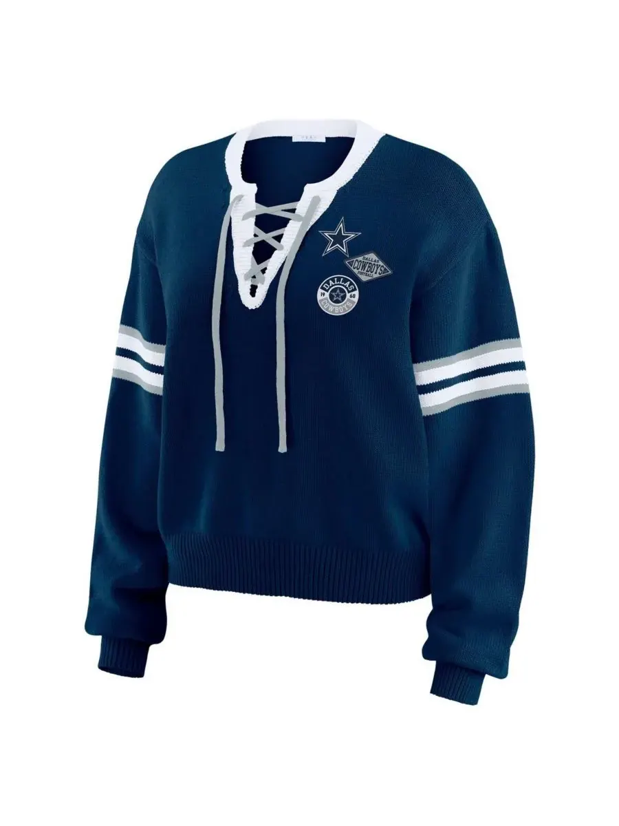 WEAR by Erin Andrews Женская темно-синяя толстовка с завязками и логотипом Dallas Cowboys — изображение 2 из 3, темно-синий