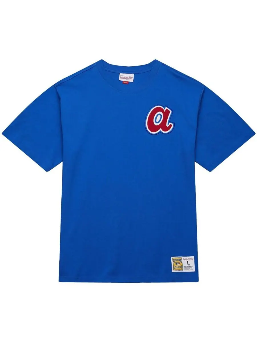Мужская футболка Hank Aaron Royal Atlanta Braves Legends Collection с винтажным логотипом Mitchell — изображение 2 из 5