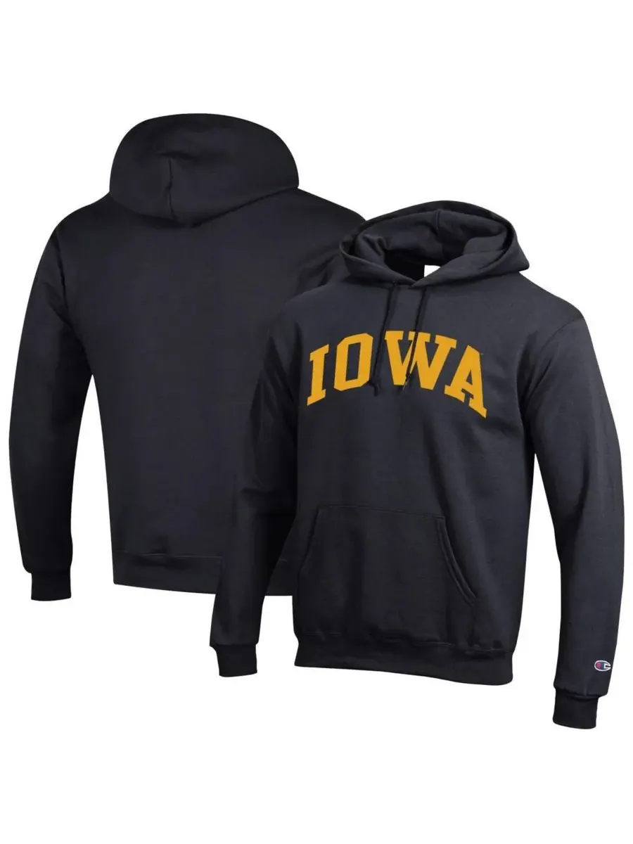 Champion Мужская черная толстовка с капюшоном из флиса с символикой команды Iowa Hawkeyes Basic Arch — изображение 1 из 3