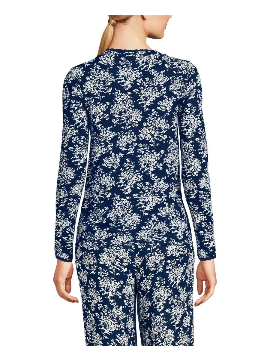 Женский ажурный кардиган для сна с длинными рукавами Lands' End, Deep sea ikat floral — изображение 2 из 4