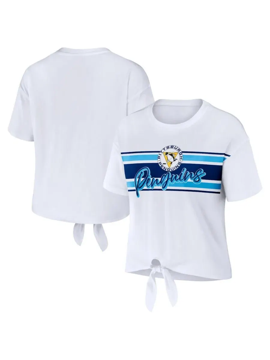 Женская белая футболка Pittsburgh Penguins с узлом спереди Wear By Erin Andrews — изображение 1 из 3, белый