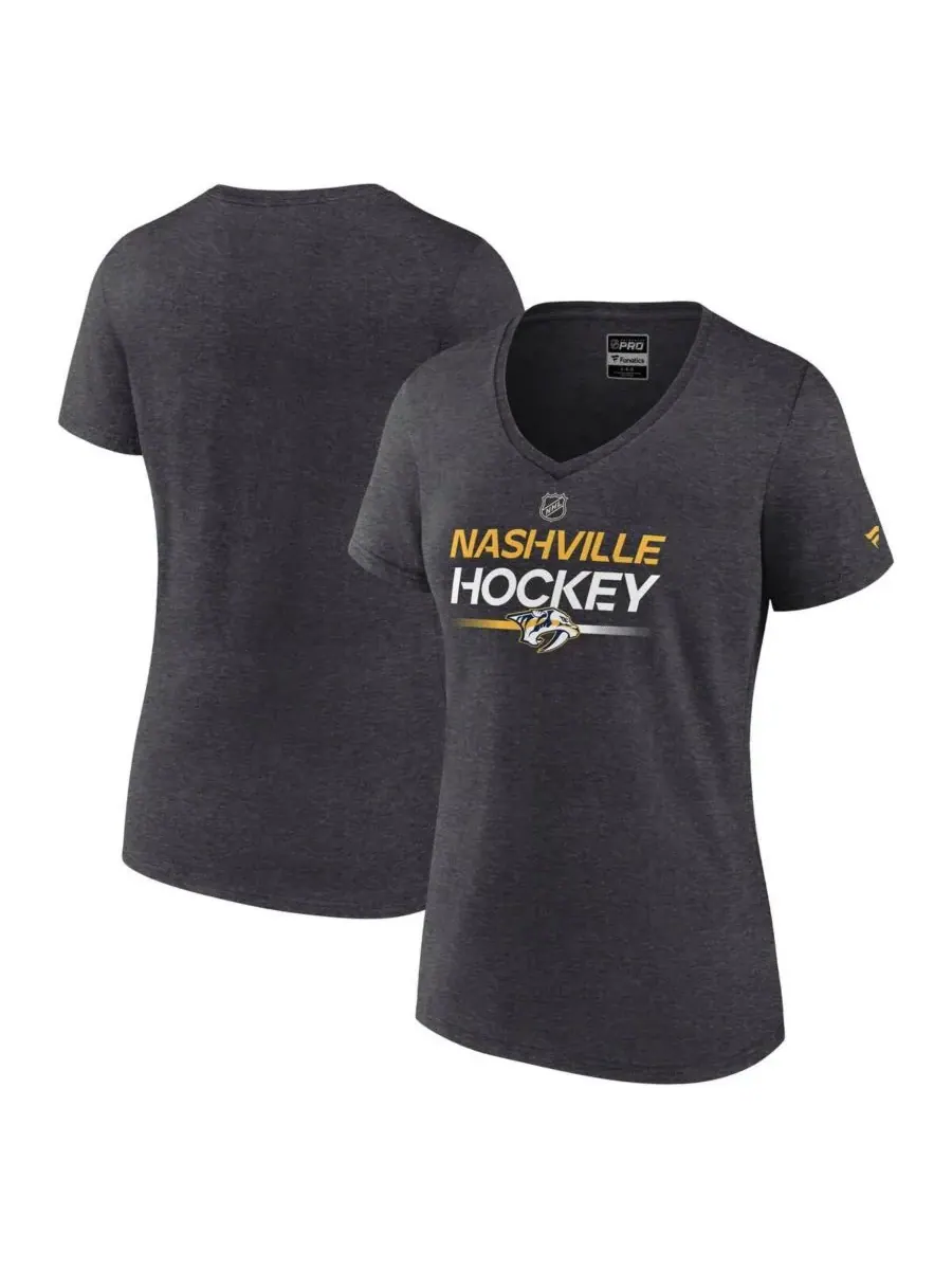 Fanatics Женская футболка с V-образным вырезом цвета "Хизер-чарко" с символикой Nashville Predators — изображение 1 из 3