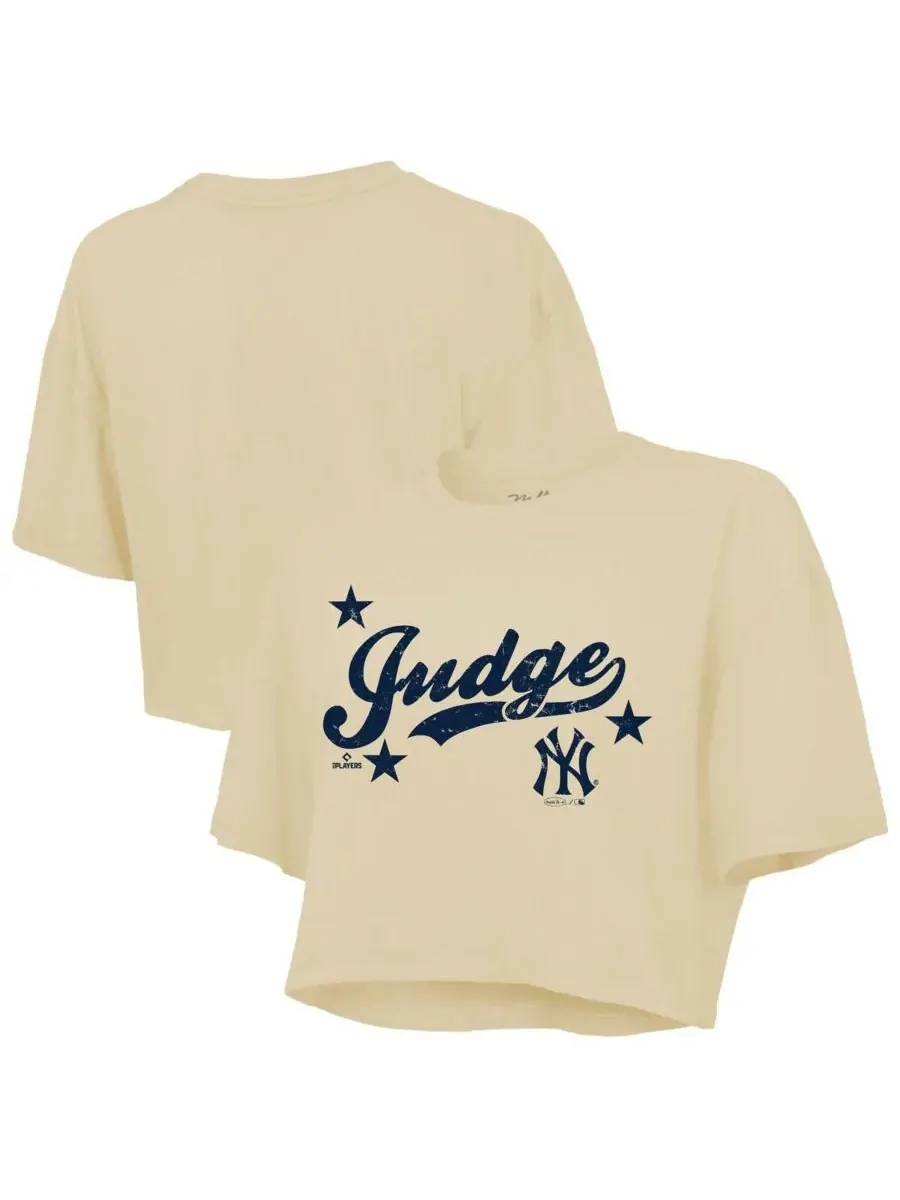 Majestic Женский укороченный топ Aaron Judge кремового цвета с символикой New York Yankees — изображение 1 из 3, бежевый