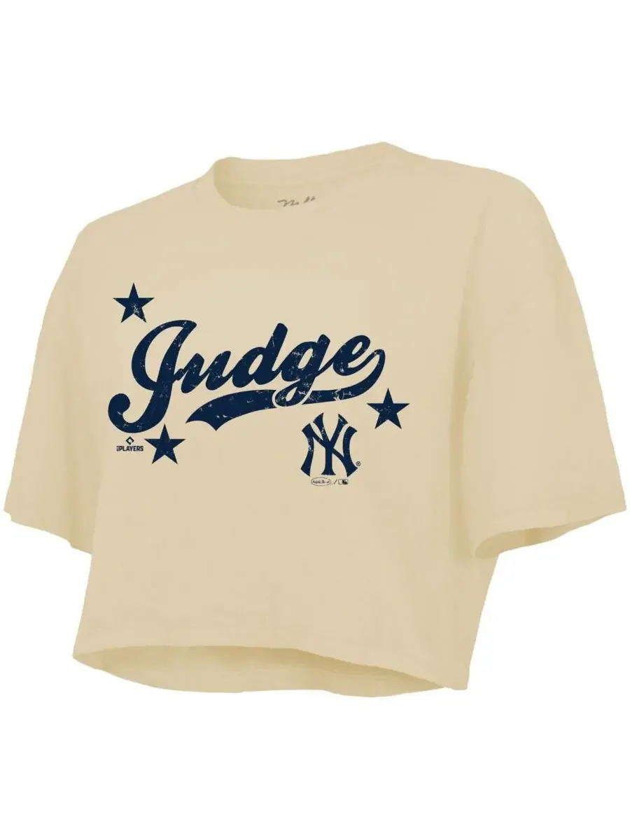 Majestic Женский укороченный топ Aaron Judge кремового цвета с символикой New York Yankees — изображение 2 из 3, бежевый