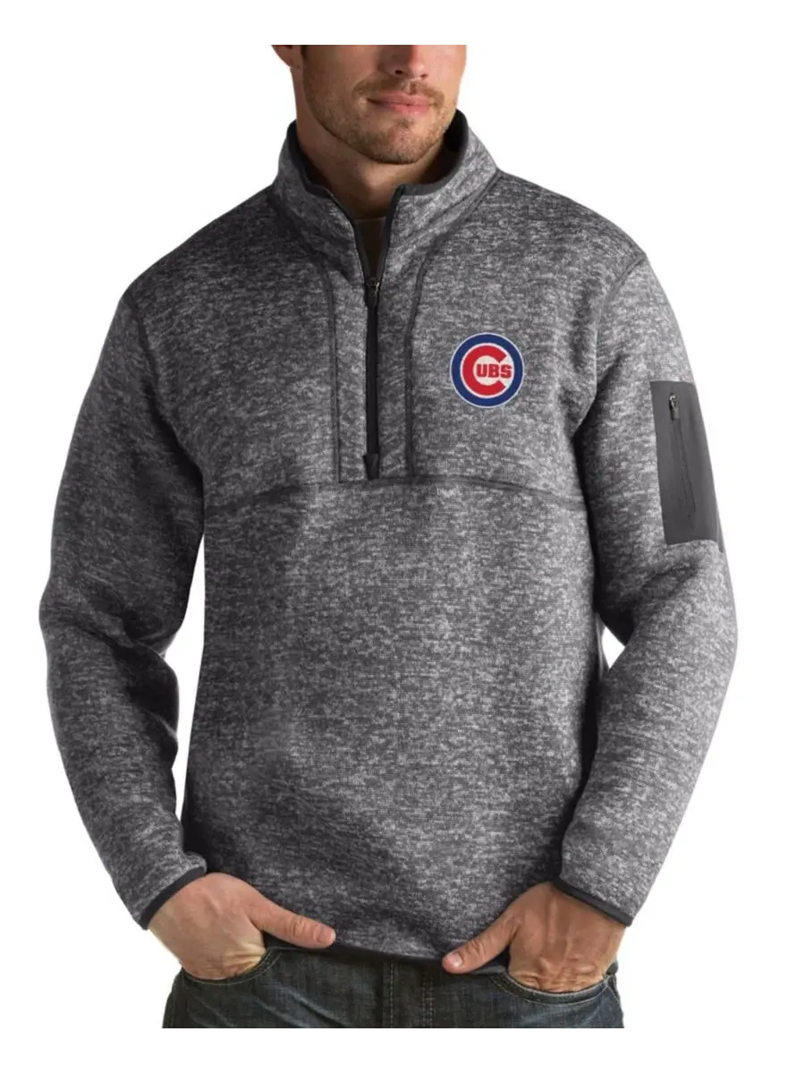 Свитер полузастежка с вышивкой Chicago Cubs Antigua — изображение 1 из 1, темно-серый