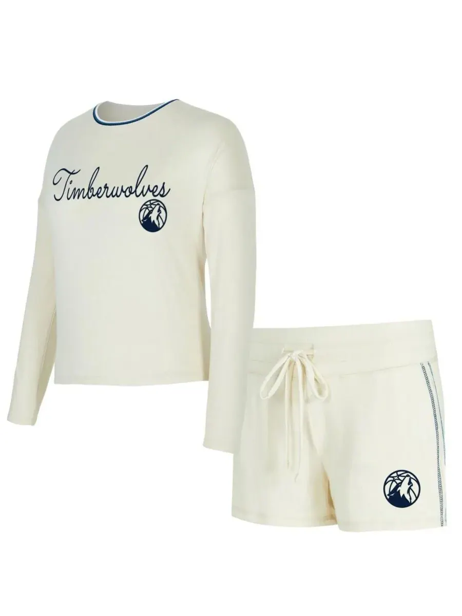 Concepts Sport Женский комплект из двух предметов: кремовый трикотажный топ с длинными рукавами и — изображение 1 из 5
