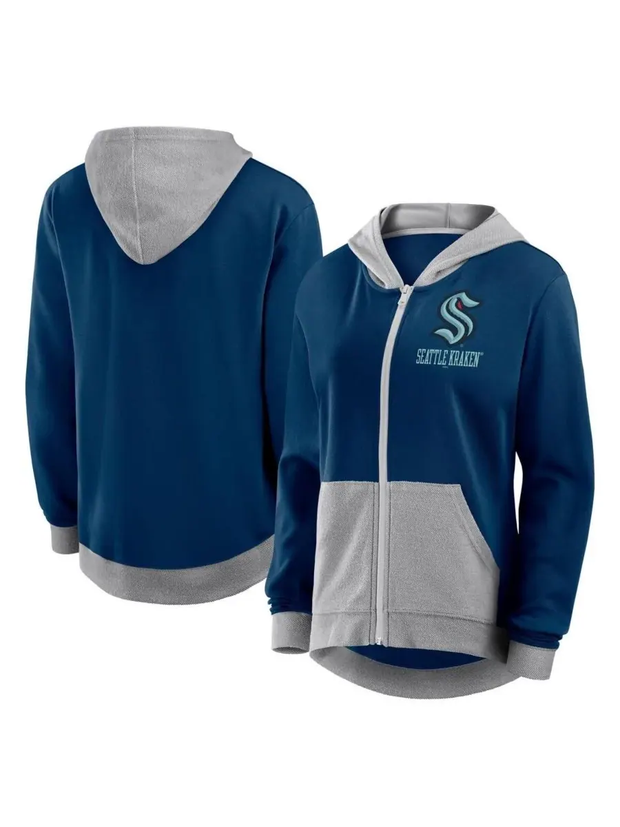 Logo Athletic Женская толстовка на молнии Seattle Kraken Hit It из французской махровой ткани — изображение 1 из 3