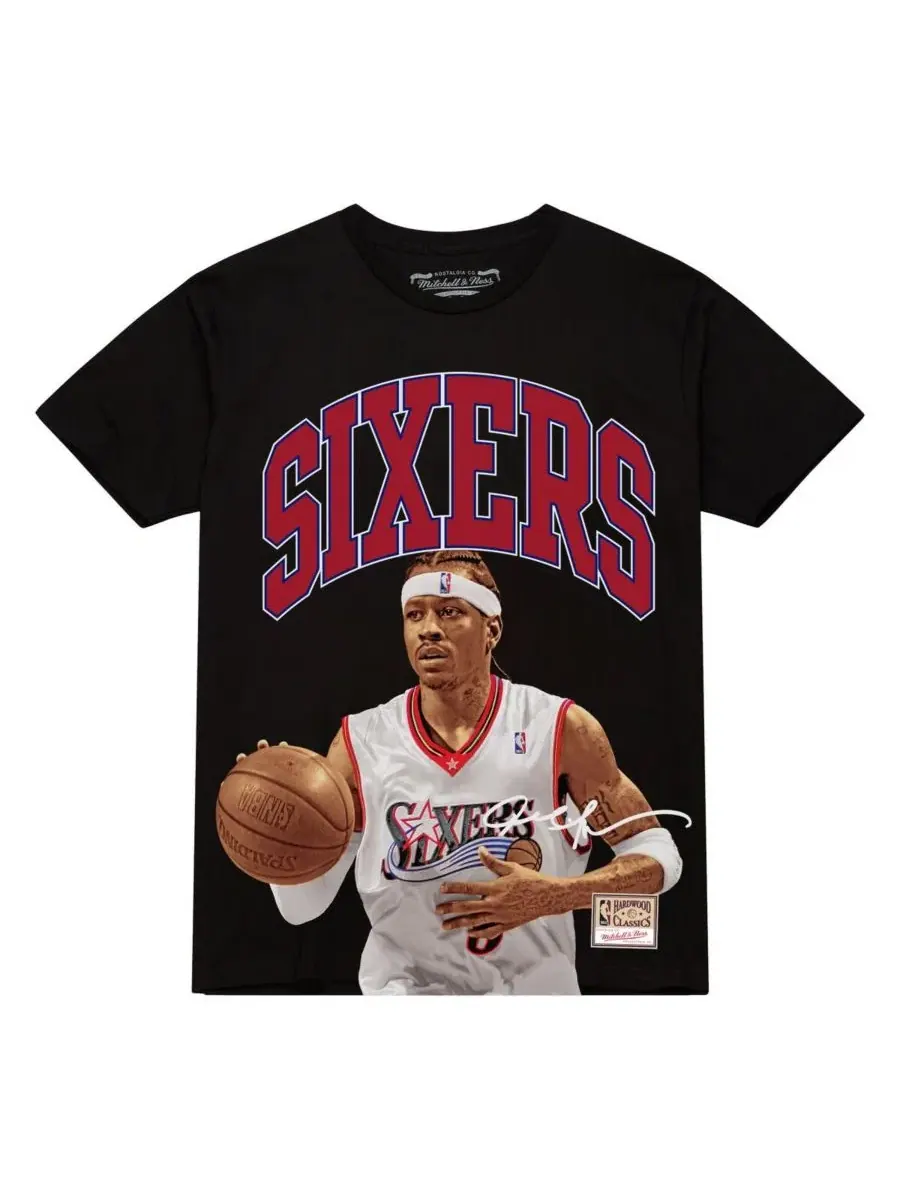 Футболка с принтом Allen Iverson Black Philadelphia 76ers Hardwood Classics Player Arch Mitchell & — изображение 2 из 3