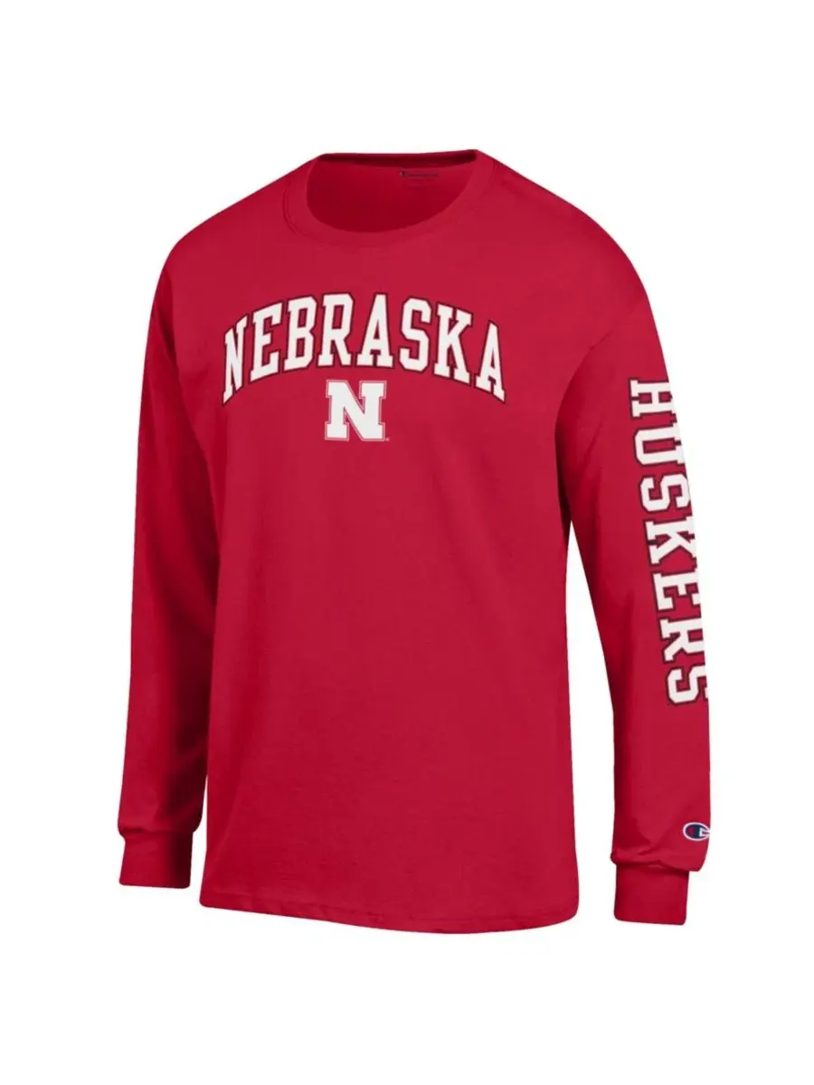 Футболка с длинным рукавом Nebraska Huskers Arch Over Logo Champion — изображение 2 из 3, алый