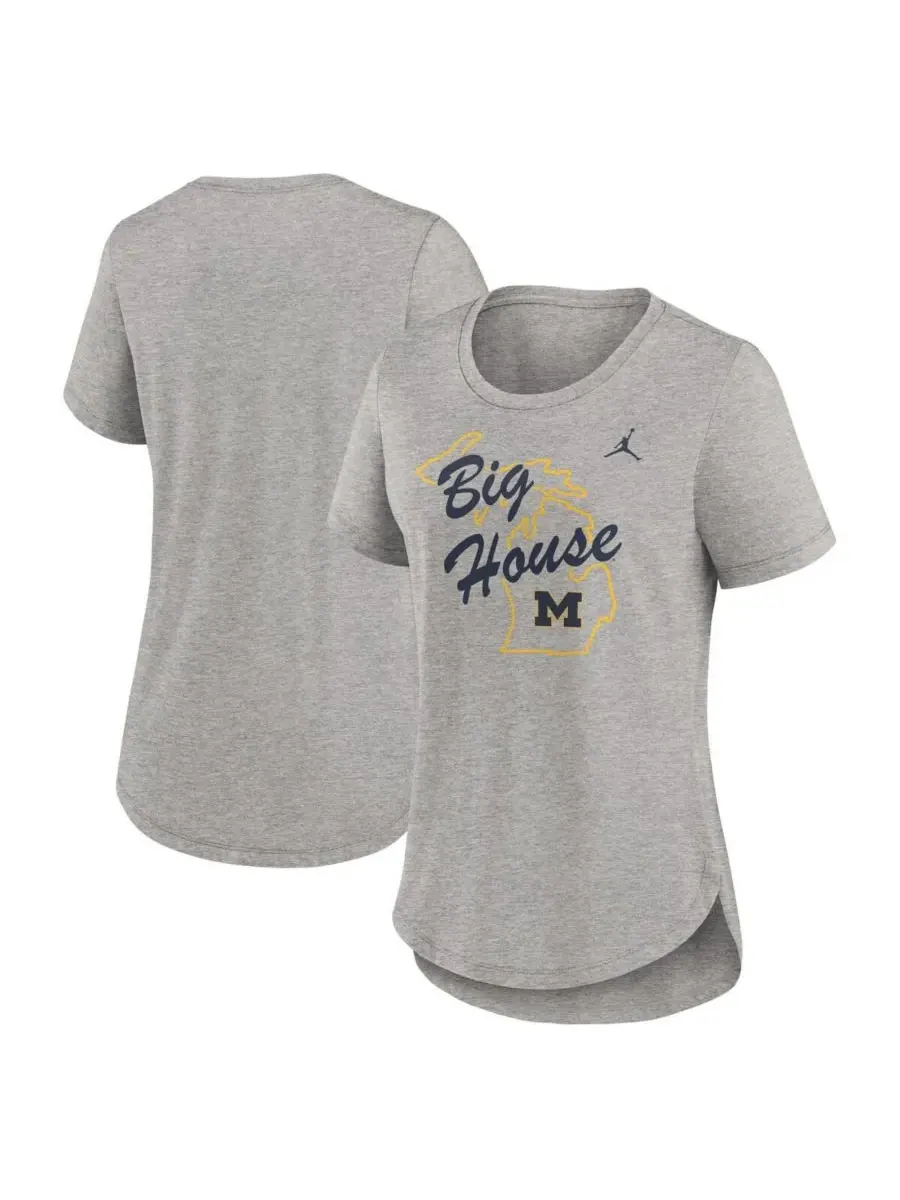 Jordan Женская футболка Heather Gray Michigan Wolverines Local Campus Location Mantra Tri-Blend — изображение 1 из 3, серый