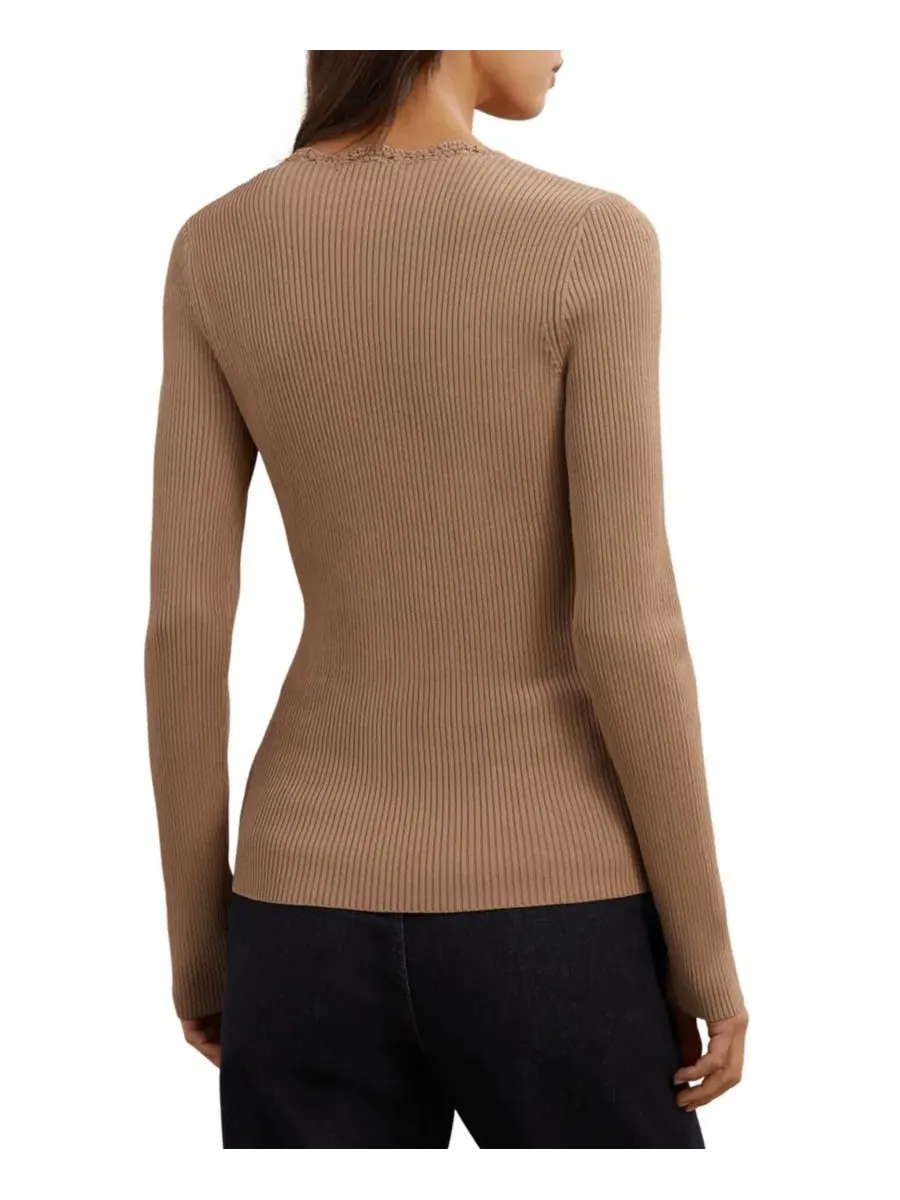 Женская трикотажная блузка Lara с отделкой крючком REISS, Taupe Neutral — изображение 3 из 5