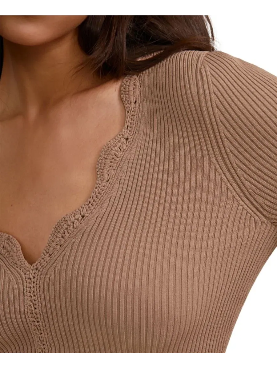 Женская трикотажная блузка Lara с отделкой крючком REISS, Taupe Neutral — изображение 5 из 5