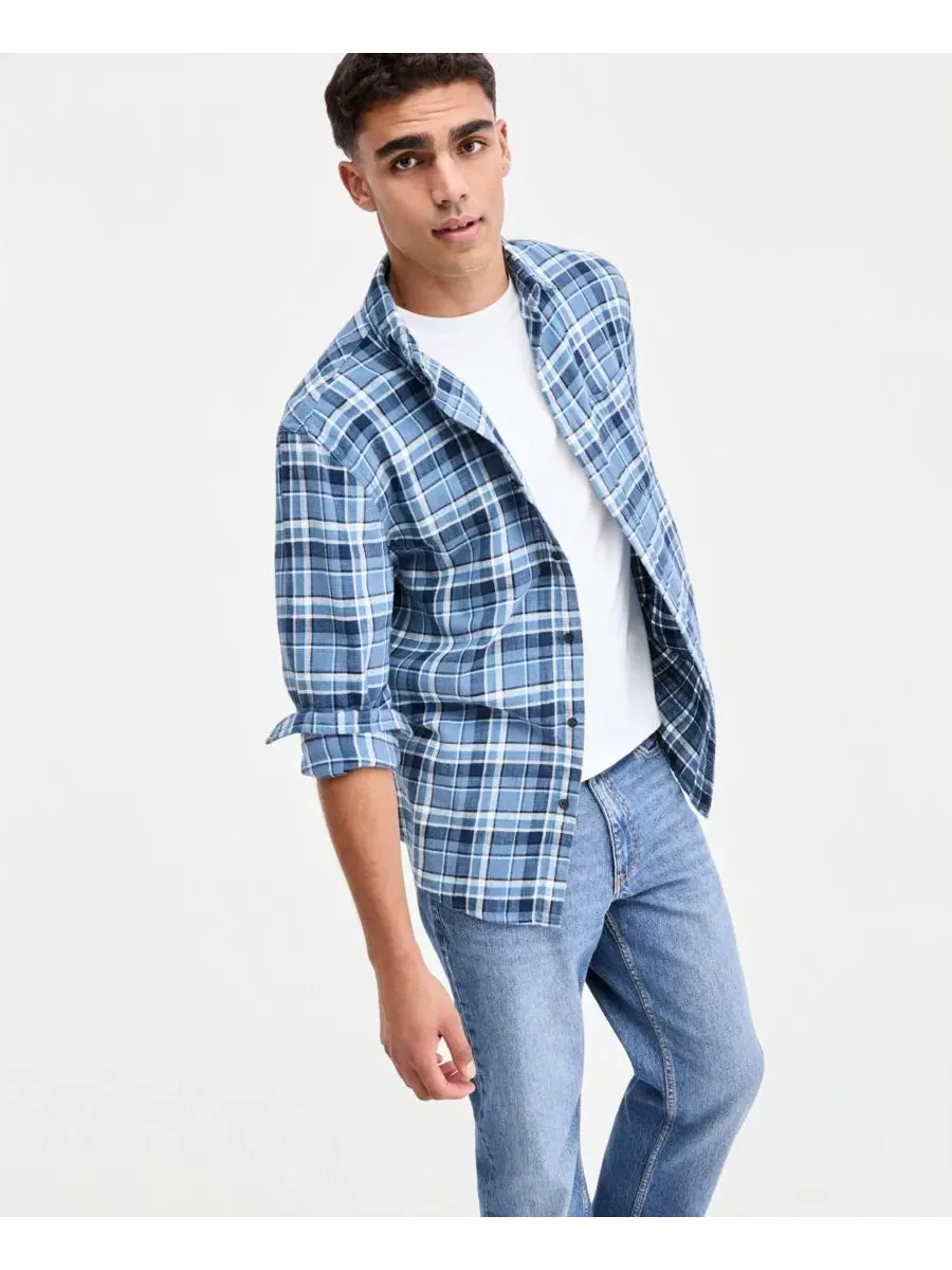 Мужская рубашка Dexter Plaid с длинным рукавом Sun + Stone, Twilight Lake Combo — изображение 2 из 4