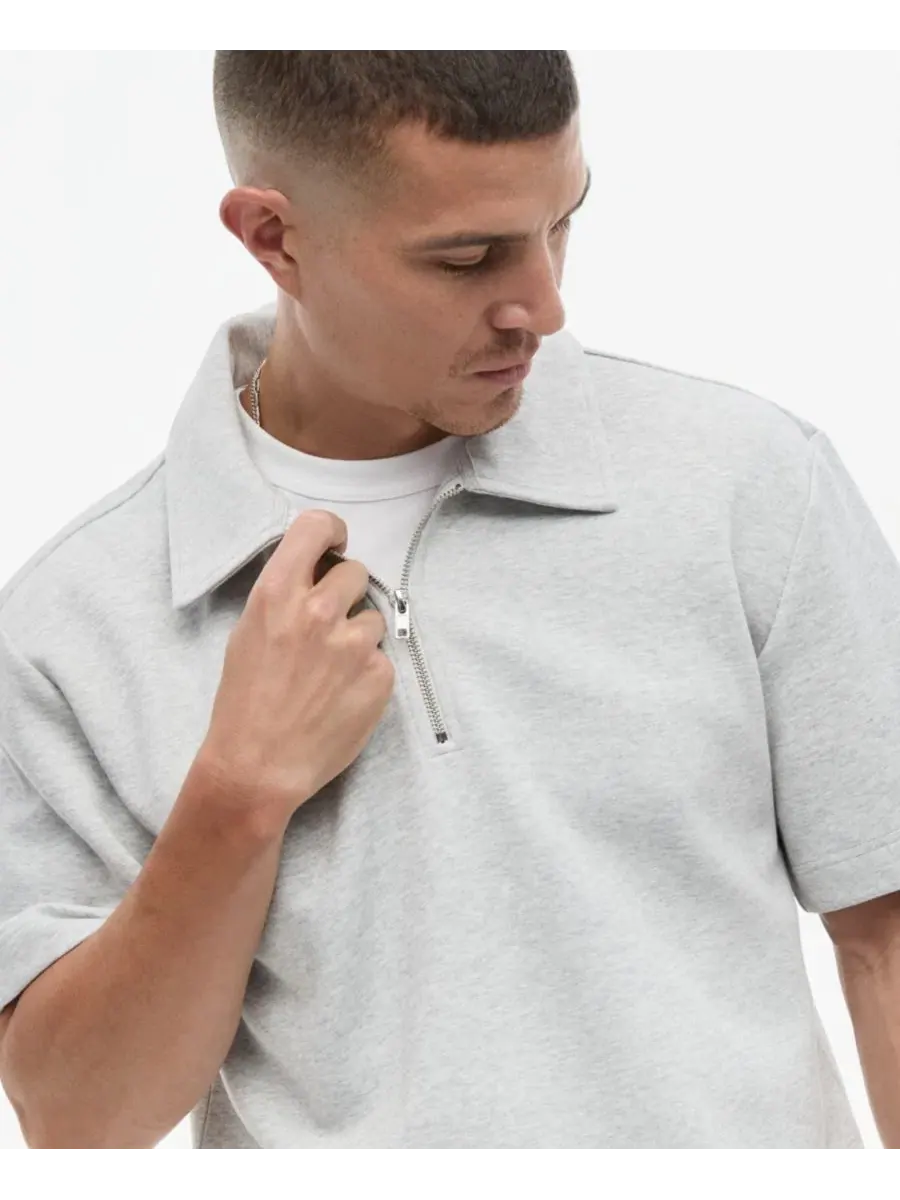 Мужское поло с четверть-застежкой, модель Quarter-Zip Sweatshirt Polo Mode of One, Wnh Md Hthr Gry — изображение 3 из 4