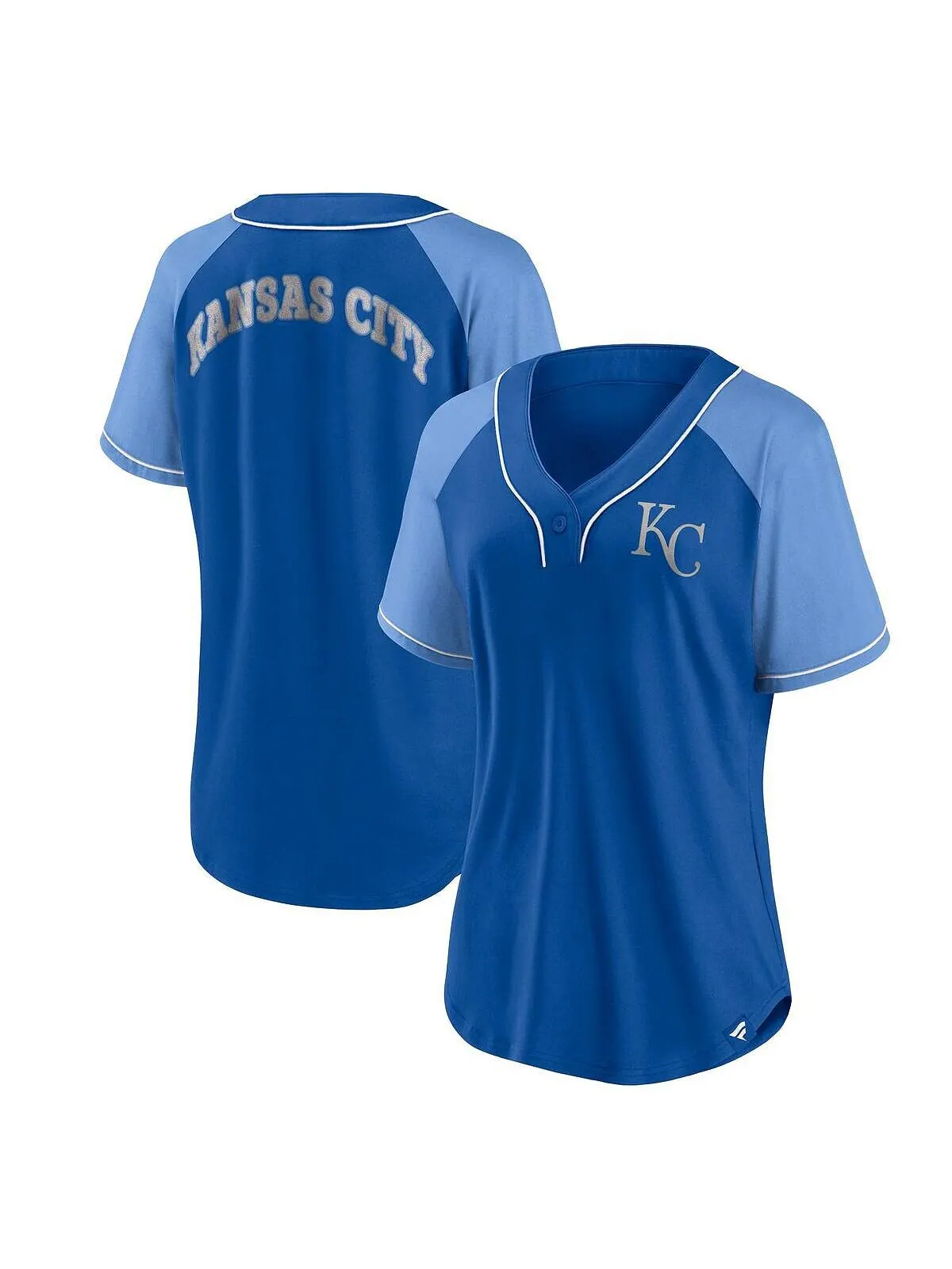 Женская фирменная футболка Royal Kansas City Royals Ultimate Style реглан с v-образным вырезом — изображение 2 из 4