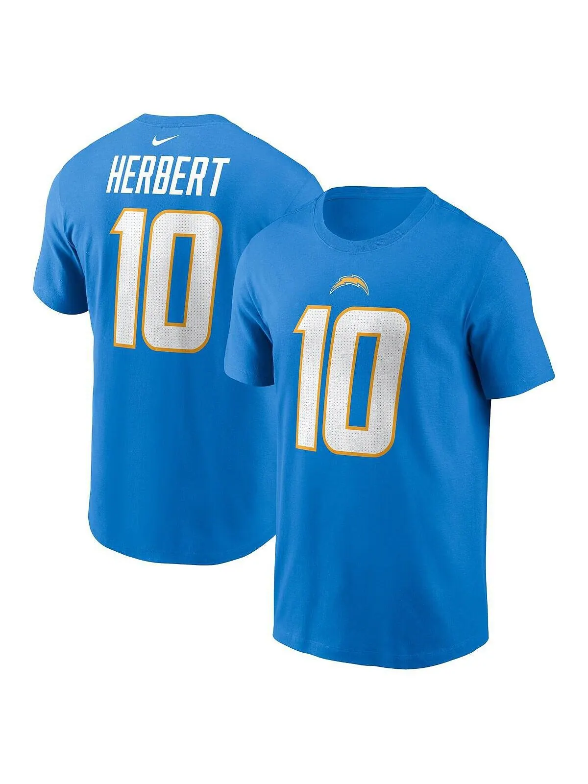 Мужская футболка Justin Herbert Powder Blue Los Angeles Chargers с именем и номером игрока Nike — изображение 1 из 1, синий
