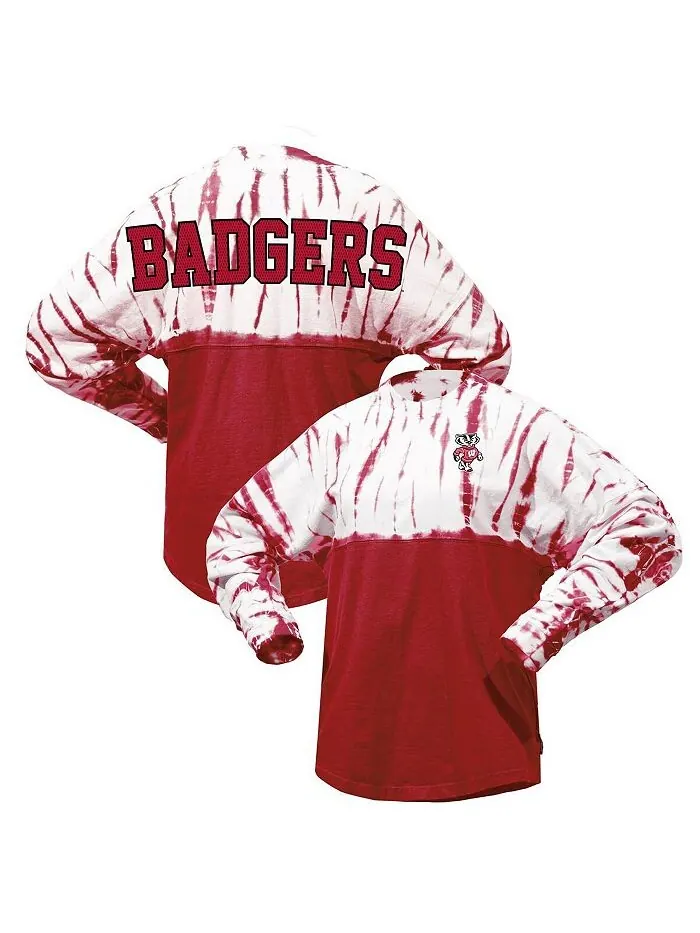Женская трикотажная футболка с длинным рукавом Red Wisconsin Badgers тай-дай Spirit Jersey — изображение 1 из 3, красный