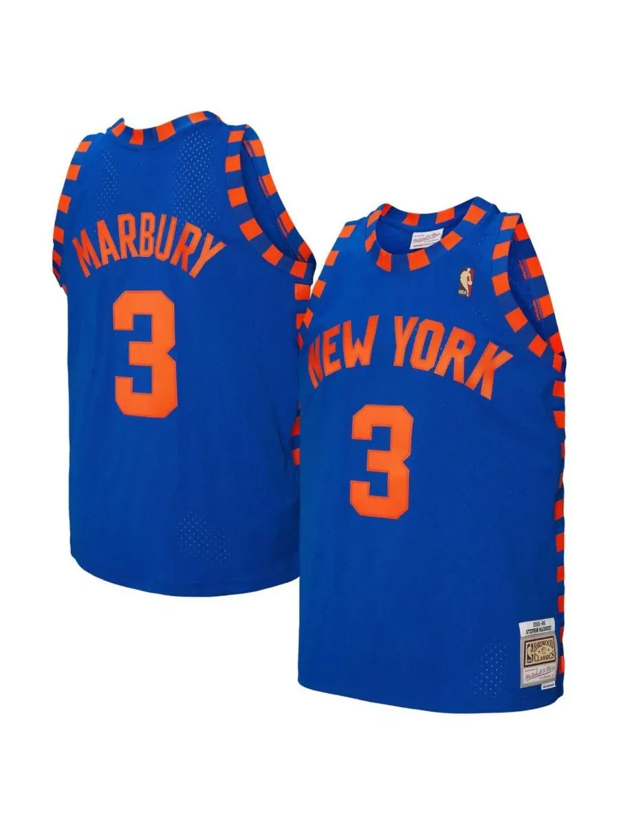 Мужская баскетбольная джерси с длинным рукавом Stephon Marbury Blue New York Knicks 2005/06 — изображение 1 из 3, синий