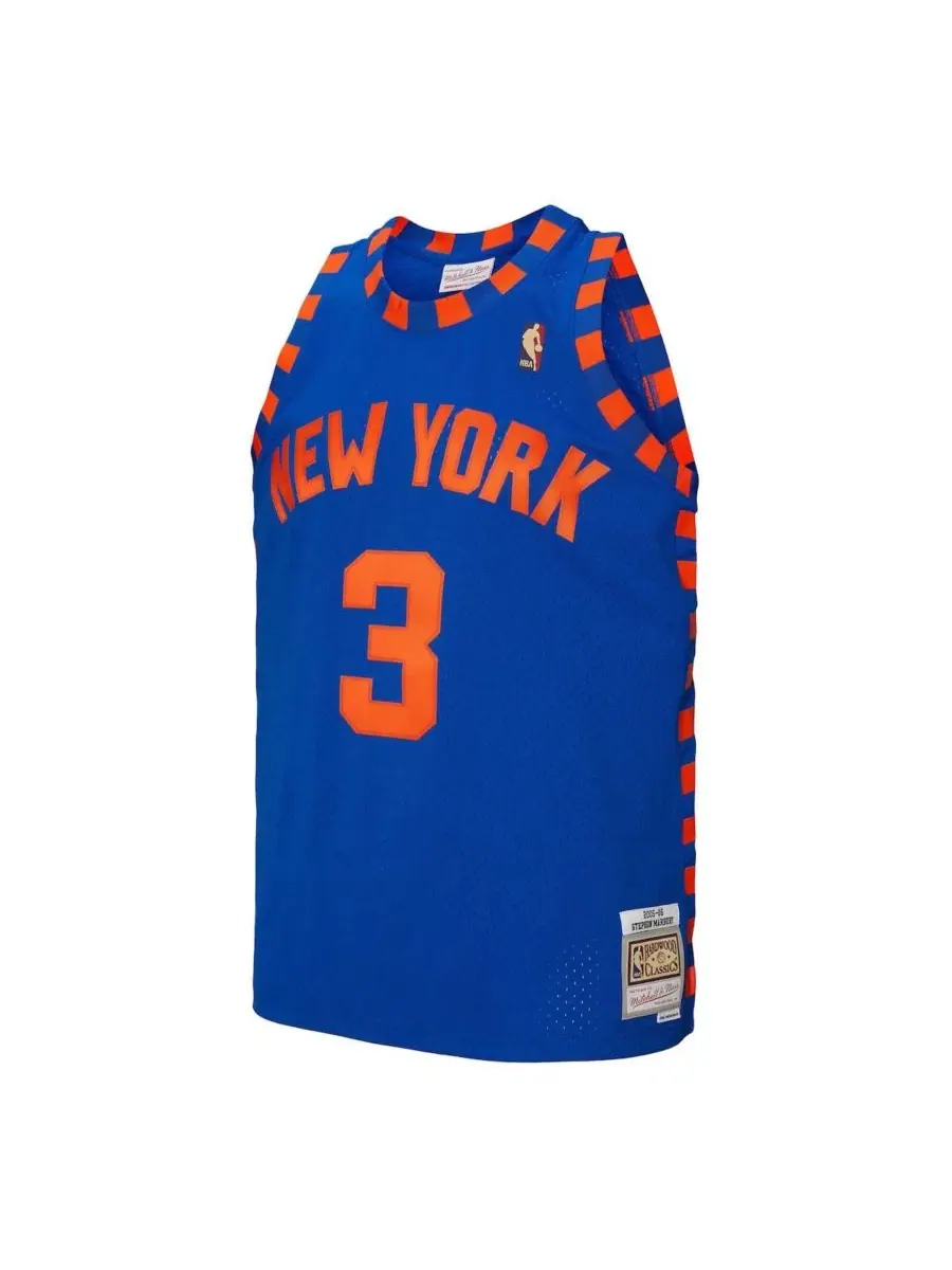 Мужская баскетбольная джерси с длинным рукавом Stephon Marbury Blue New York Knicks 2005/06 — изображение 2 из 3, синий